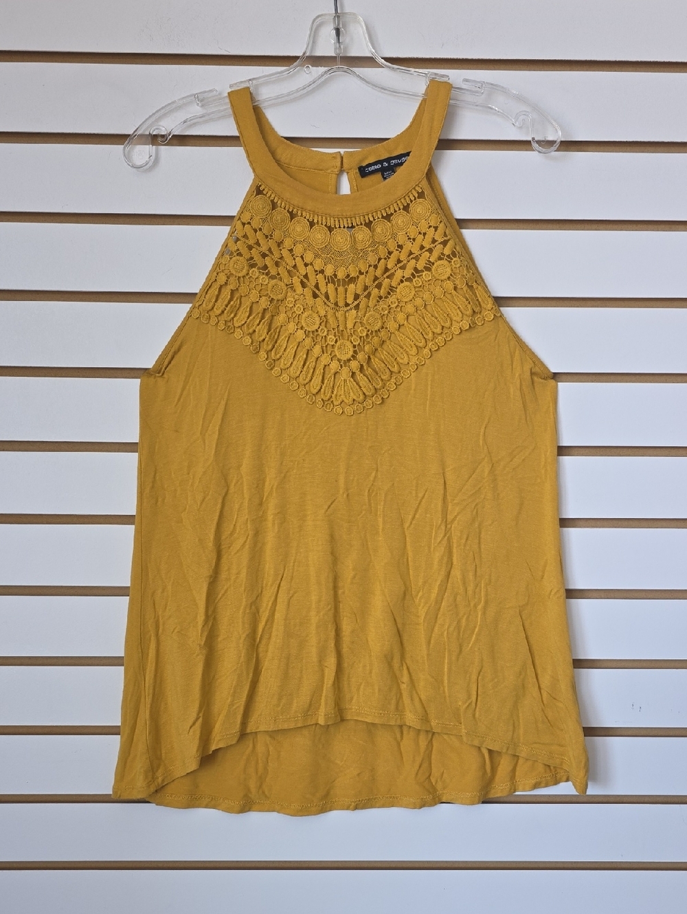 Cable & Gauge Crochet Yoke Halter Tank Med